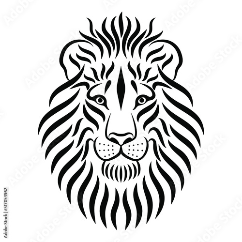 Fototapeta Naklejka Na Ścianę i Meble -  Lion head black and white vector drawing. Line art drawing illustration. The head of the king of beasts painted with black strokes on a white background. Can be used for printing on t-shirts, posters.
