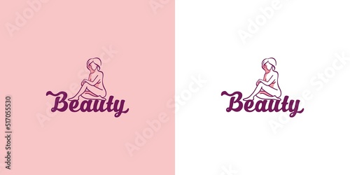 Illustration, beautiful body. Linear, modern drawing of a skinny girl. Logo for beauty salon, shugaring studio, massage, spa photo