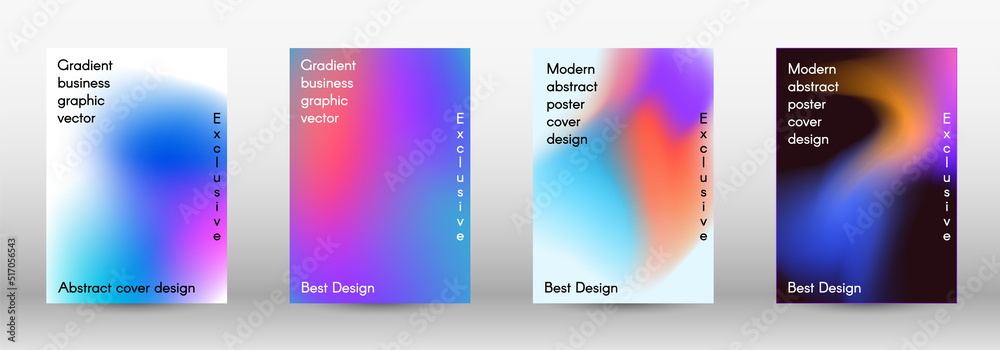 Set for liquid. Holographic abstract backgrounds.  Bright mesh blurred pattern in pink, blue, green tones.  Fashionable advertising vector in retro for book, annual, mobile interface, web application.