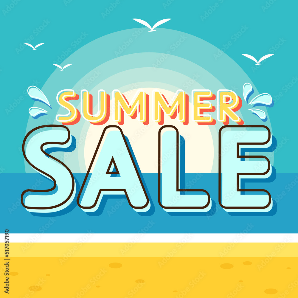 Hello summer sale storie, summer social post. Beach summer poster.