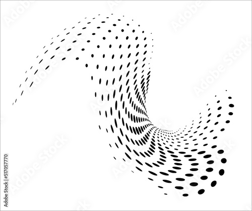 A splash of polka dot halftone with a slight swirl. Vector. For logo, badge, emblem, framing.