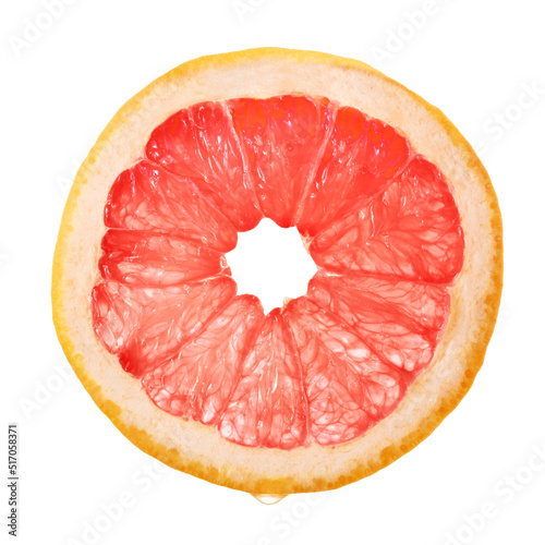 Slice of grapefruit on a white background in backlight