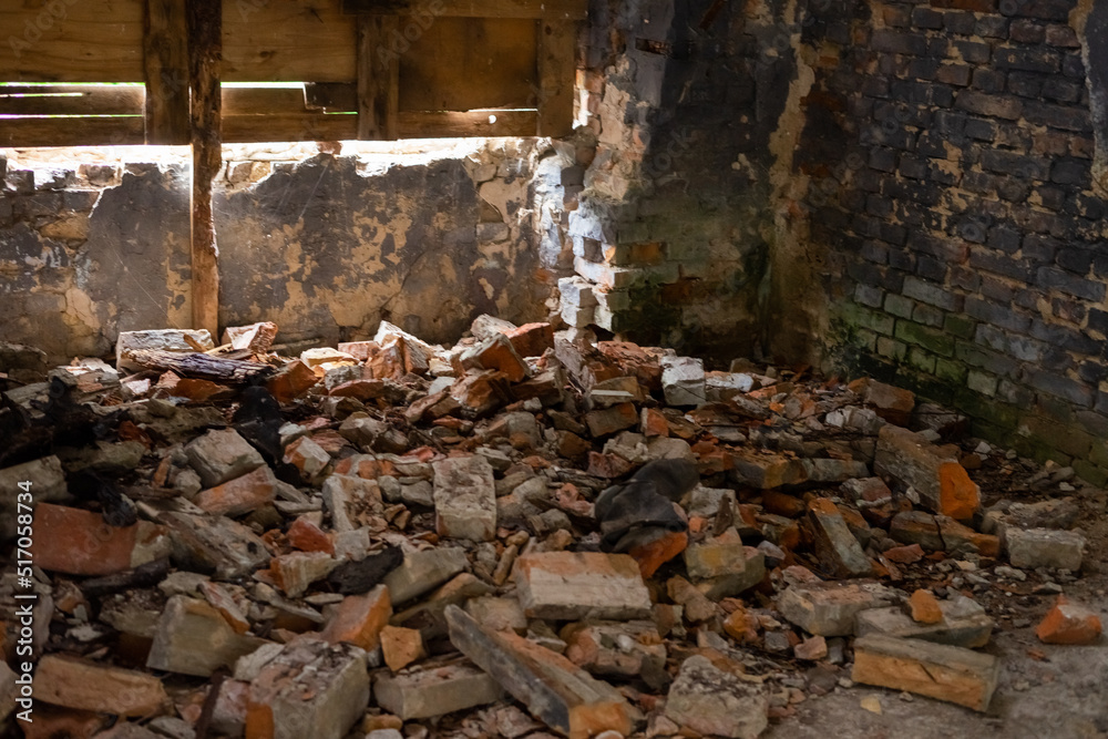Military action destroyed building, war demolition
Military action destroyed building, war demolition