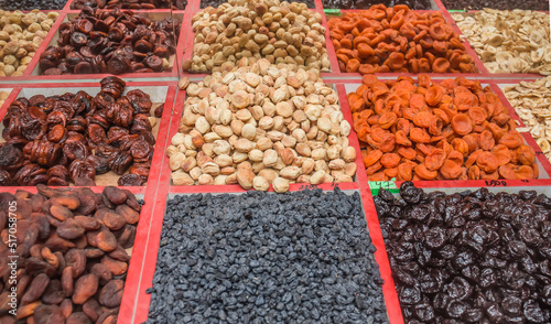 Dried fruits and nuts at the local food market