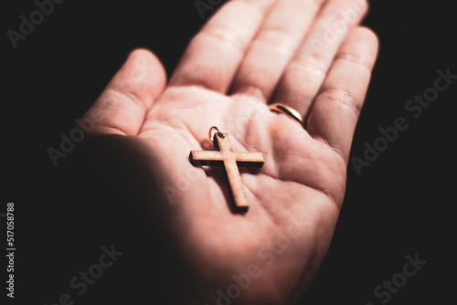 Hands with crucifix. Catholic. Christian.