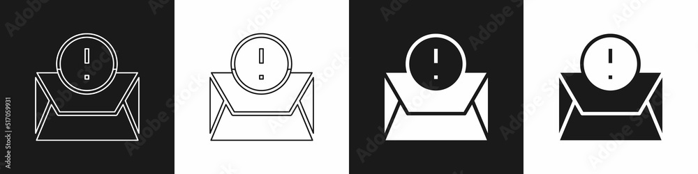 Set Envelope icon isolated on black and white background. Received message concept. New, email incoming message, sms. Mail delivery service. Vector Set Envelope icon isolated on black and white background. Received message concept. New, email incoming message, sms. Mail delivery service. Vector