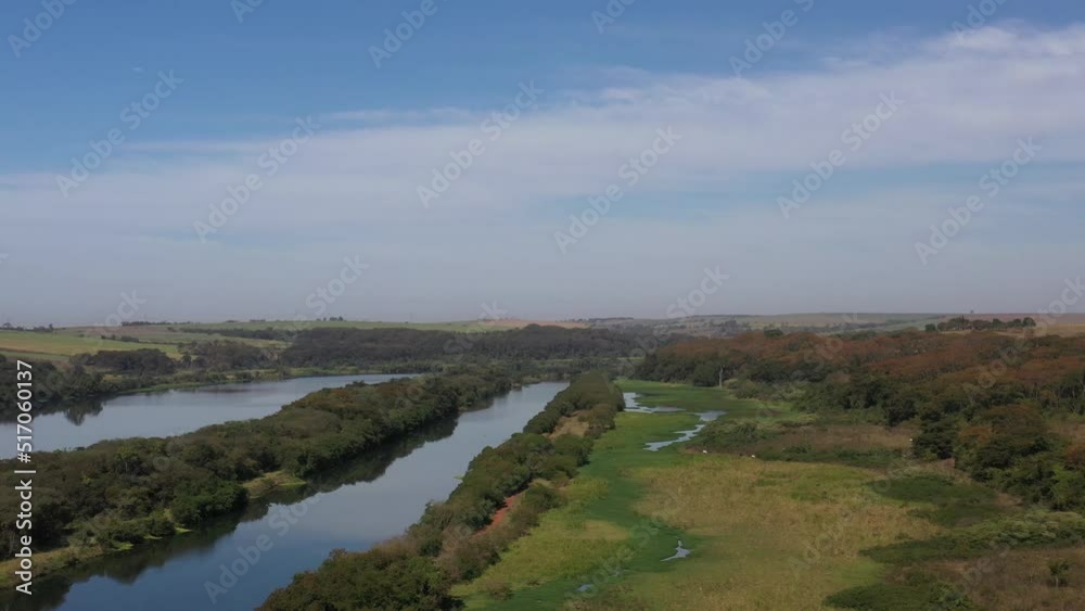 aerial view of river and canal on Tiete-Parana waterway aerial view of river and canal on Tiete-Parana waterway