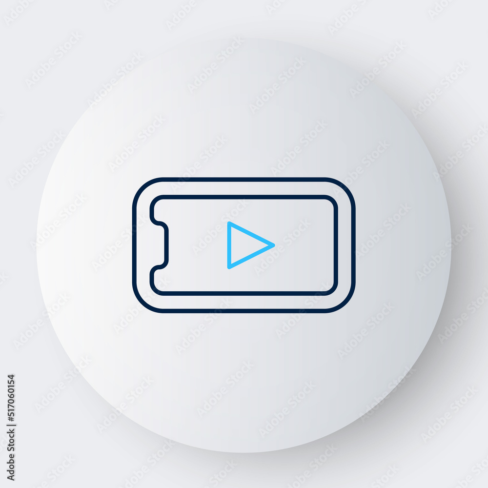 Line Online play video icon isolated on white background. Smartphone and film strip with play sign. Colorful outline concept. Vector Line Online play video icon isolated on white background. Smartphone and film strip with play sign. Colorful outline concept. Vector