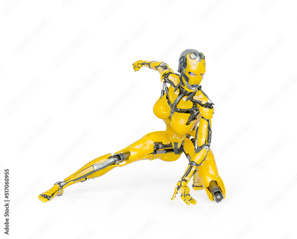 cyborg girl is ready to attack on white background cyborg girl is ready to attack on white background