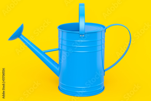 Watering can on yellow background. 3d render concept of gardening equipment tool