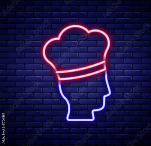 Glowing neon line Italian cook icon isolated on brick wall background. Colorful outline concept. Vector
