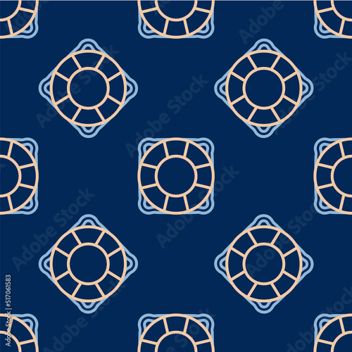 Line Lifebuoy icon isolated seamless pattern on blue background. Lifebelt symbol. Vector