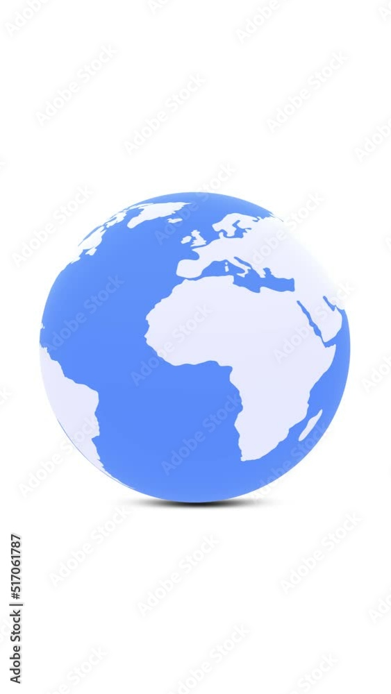 Blue white earth globe planet on white background. Vertical video. Blue white earth globe planet on white background. Vertical video.