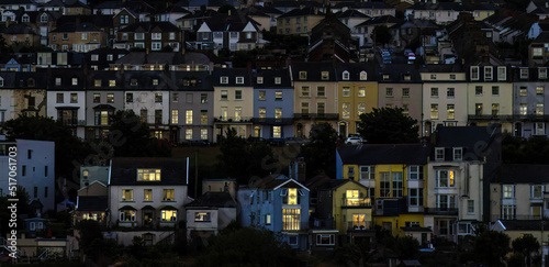 Evening view of some of the houses in Ilfracombe, Devon, England.