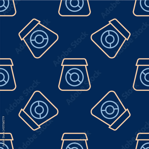 Line Online ordering and fast food delivery icon isolated seamless pattern on blue background. Vector