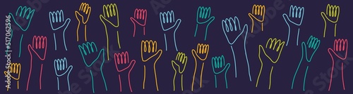 Vector pattern with multicolored hands raised up