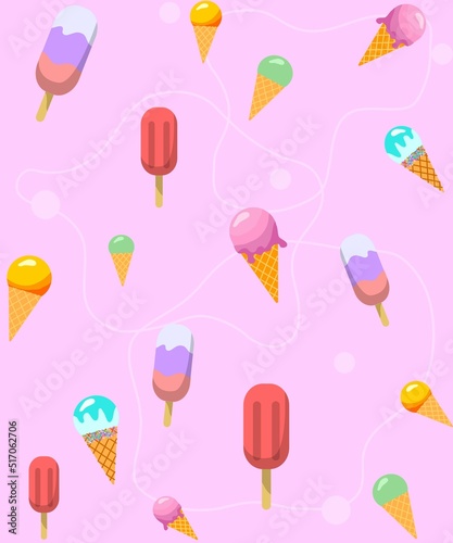 Ice cream seamless pattern pink sweet background summer print 