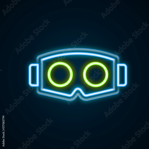 Glowing neon line Virtual reality glasses icon isolated on black background. Stereoscopic 3d vr mask. Optical head mounted display. Colorful outline concept. Vector