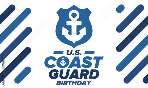 U.S. Coast Guard Birthday in United States. Federal holiday, celebrated annual in August 4. Sea style. Design with anchor and shield. Patriotic element. Poster, greeting card, banner and background. V
