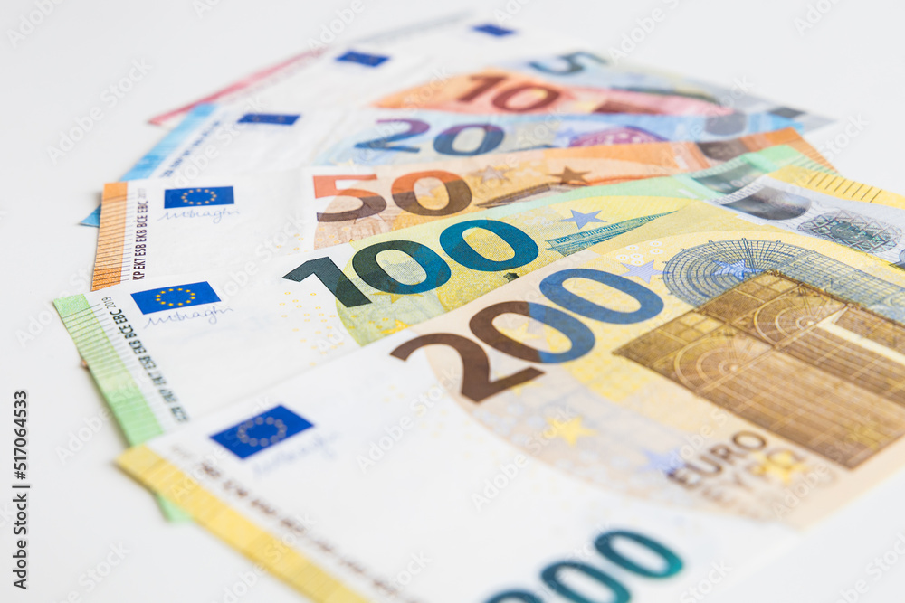 A set of several different Euro banknotes from 5 to 200 Euro A set of several different Euro banknotes from 5 to 200 Euro