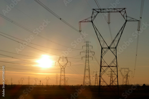 Electric wires at sunset in Eastern Hungary