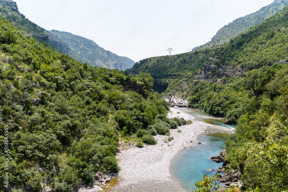 View to the green river in Montenegro.