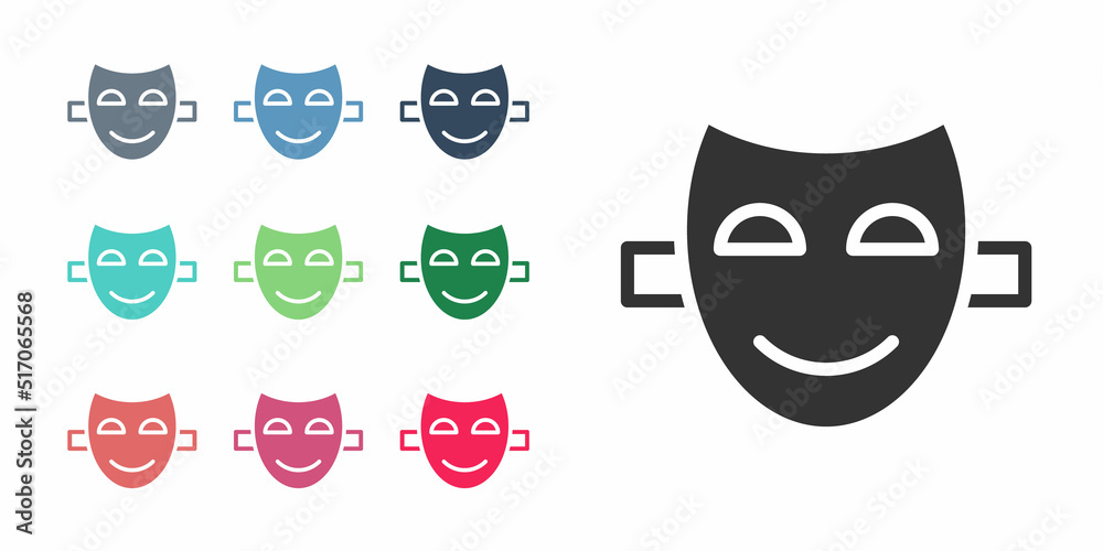 Black Comedy theatrical mask icon isolated on white background. Set icons colorful. Vector