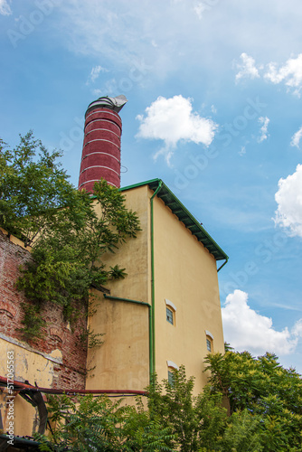 The original old historical building of the Gurbanov brewery, which produces the famous Slovak beer. The old building of the brewery in the city of Nitra, Slovakia.