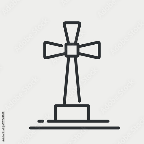 Grave cross line icon. Memorial tombstone, halloween, cemetary sign. Headstone symbol. Vector illustration on white background