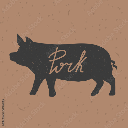 Pig, pork silhouette. Retro animal farm poster for a butchery meat shop