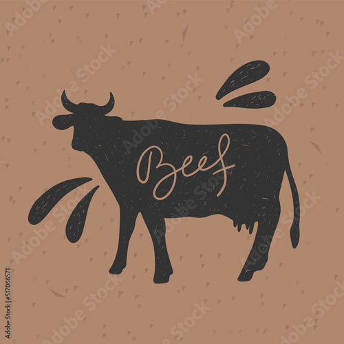 Cow, beef silhouette. Retro animal farm poster for a butchery meat shop