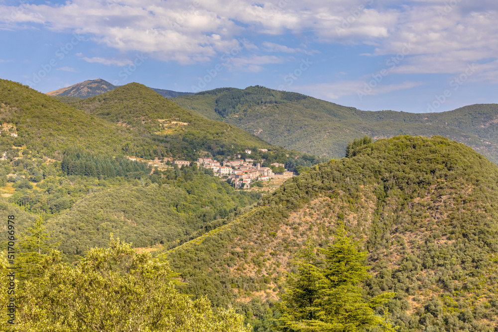 Forested mountains of Cevennes with small village