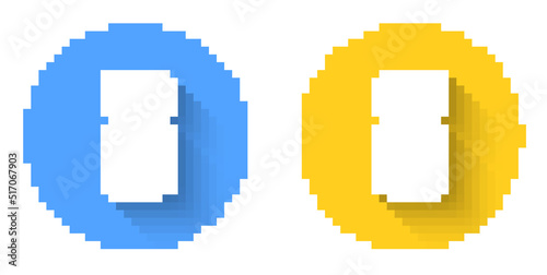 White Refrigerator icon isolated with long shadow background. Fridge freezer refrigerator. Household tech and appliances. Circle button. Vector