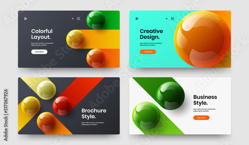 Original 3D balls corporate identity illustration composition. Creative site screen vector design template set.