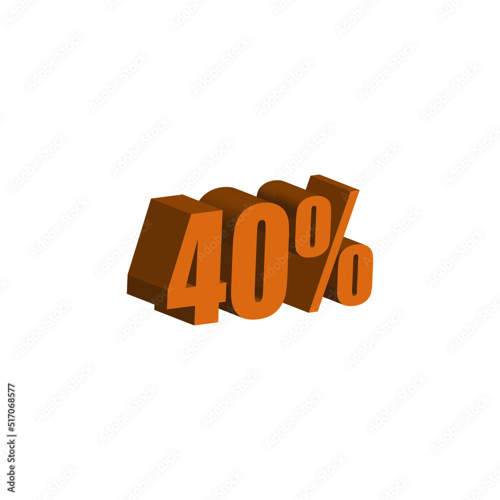 40 percent 3D orange text. 40% 3D text on white background. Forty percent special offer, discount and percentage tag vector