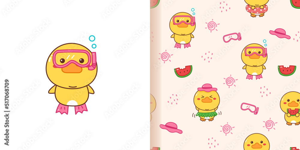 cute duck cartoon seamless pattern for summer time. cute duck cartoon seamless pattern for summer time.
