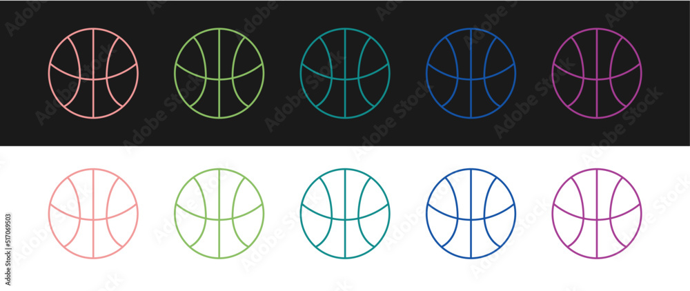 Set Basketball ball icon isolated on black and white background. Sport symbol. Vector