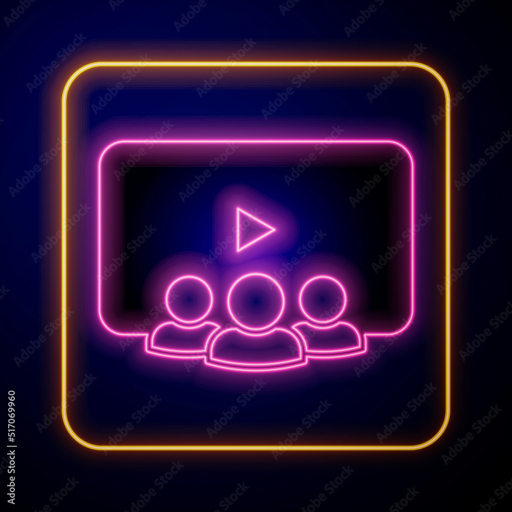 Glowing neon Online class icon isolated on black background. Online education concept. Vector Glowing neon Online class icon isolated on black background. Online education concept. Vector