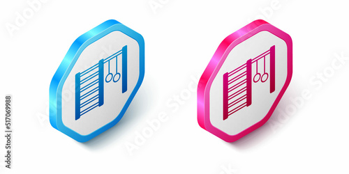 Isometric Wooden Swedish wall icon isolated on white background. Swedish stairs. Hexagon button. Vector