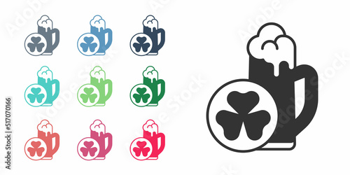 Black Glass of beer icon isolated on white background. Happy Saint Patricks day. National Irish holiday. Set icons colorful. Vector