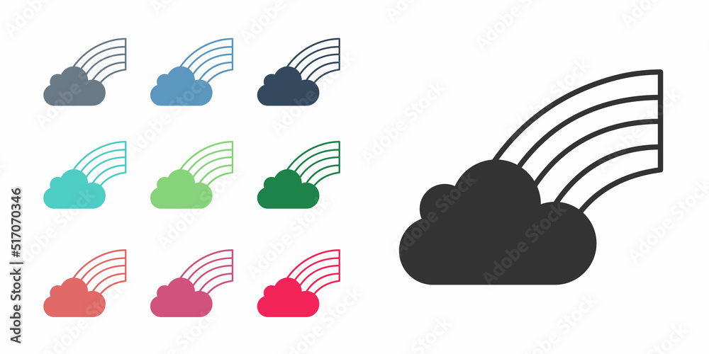 Black Rainbow with cloud icon isolated on white background. Happy Saint Patricks day. National Irish holiday. Set icons colorful. Vector Black Rainbow with cloud icon isolated on white background. Happy Saint Patricks day. National Irish holiday. Set icons colorful. Vector