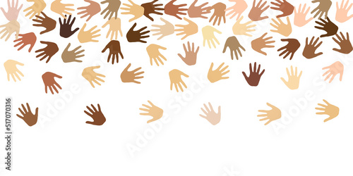 Human hands of different skin color vector illustration. Solidarity concept.