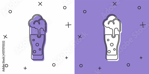 Set Glass of beer icon isolated on white and purple background. Happy Saint Patricks day. National Irish holiday. Vector