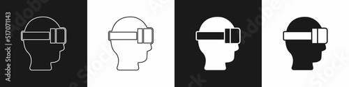 Set Virtual reality glasses icon isolated on black and white background. Stereoscopic 3d vr mask. Optical head mounted display. Vector
