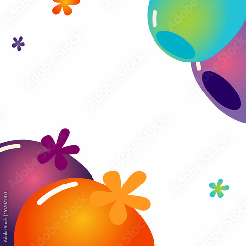Multicolored cover with berries and flowers in doodle style. Background illustration with gradient balloons on white. Template for celebration design, banners, promo, wallpapers and other graphics