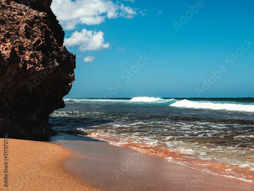 Fototapeta Naklejka Na Ścianę i Meble -  Puerto rico Aguadilla survival beach caves with big rocks formation from the caribbean coast puerto rico northwest side. Island coast nature structure.	