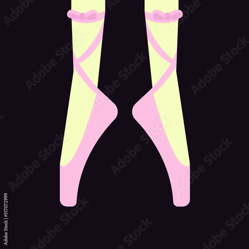Delicate pink pointe shoes with pink ribbons for ballet dancing. Vector illustration on a black background.