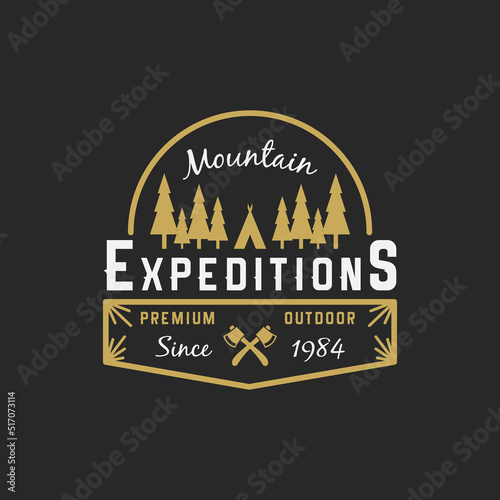 camping outdoor and adventure gears badge logo emblem logo label design. Vector illustration