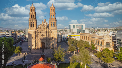 Chihuahua town square with cathedral facade