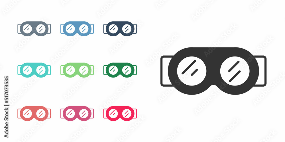 Black Welding glasses icon isolated on white background. Protective clothing and tool worker. Set icons colorful. Vector